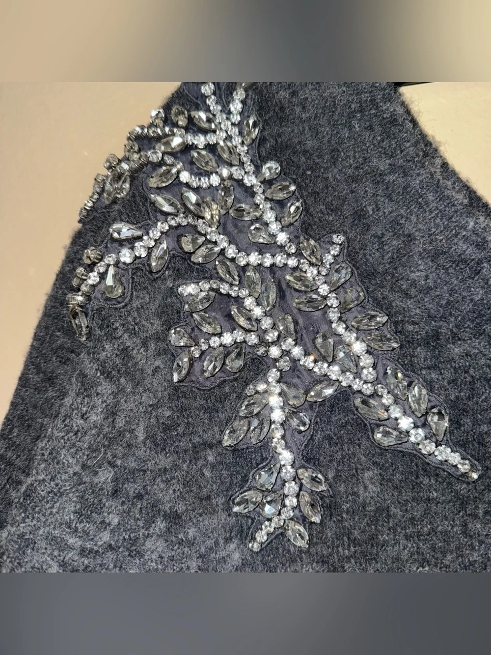 Veronica Beard Valerie Sweater Crystal Embellished Rhinestone Wool Gray Size XS